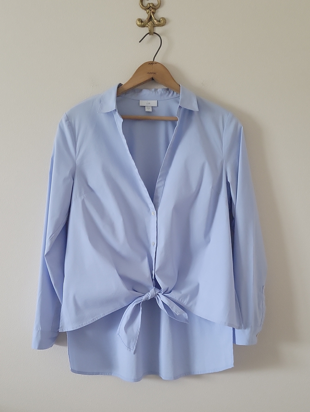 J Jill Light Blue Poplin Tie‎ Front Button Down Size Small